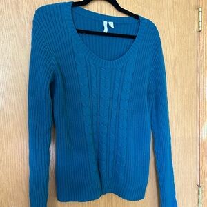 Excellent Condition Relativity Woman’s Teal Cable-Knit Scoop Neck Sweater XL